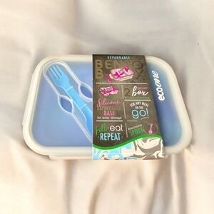 Eco One Collapsible Silicon 2-Compartment Bento Lunch Box Spork BPA Free NWT